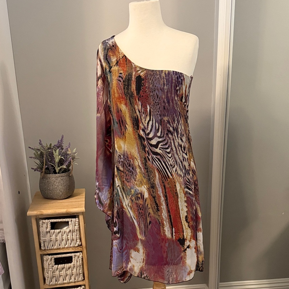 Elegant One-Shoulder Animal Print Dress
